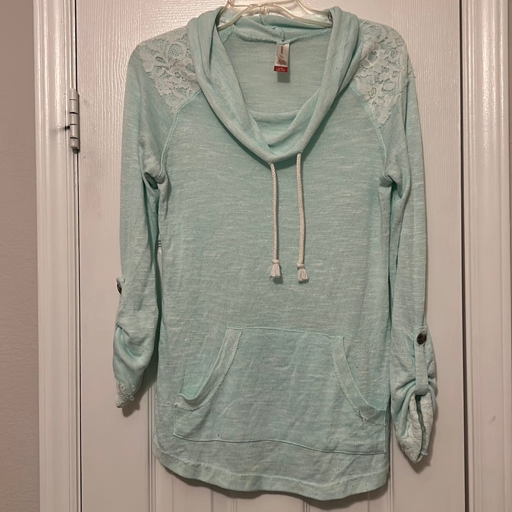 Teal sweater with swoop neck